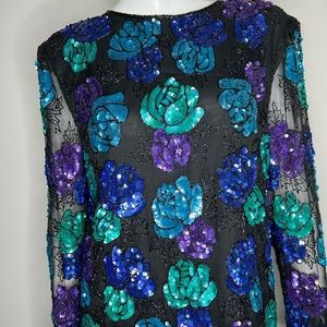 Vintage blue and purple sequin blouse